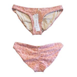 NWT PilyQ Ruched Back Bikini Bottom in Pink Leopard Sz. L